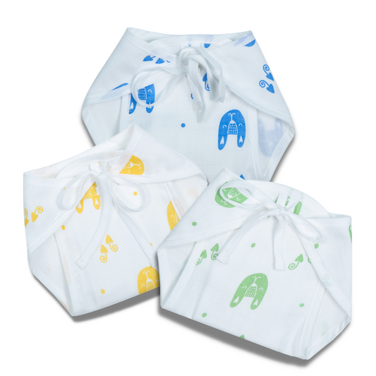 Organic Cotton Reusable Cloth Nappies for 3-6 Months Baby (Pack of 3)