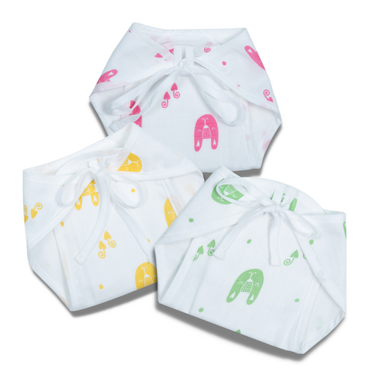 Organic Cotton Reusable Cloth Nappies for 3-6 Months Baby (Pack of 3)