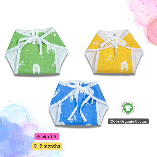 Organic Cotton Reusable Cloth Nappies for Newborn (Pack of 3)