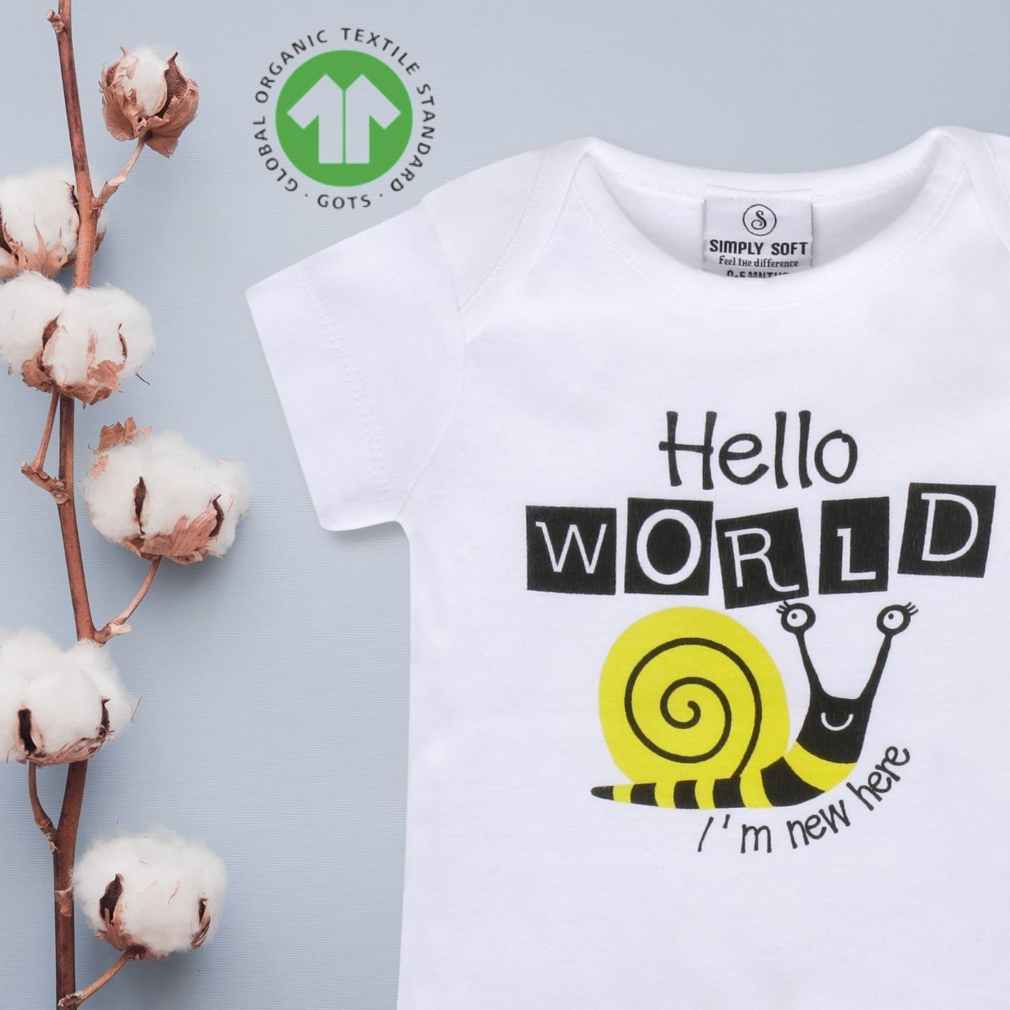 "Hello World, I'm New Here" Organic Cotton Baby Onesie