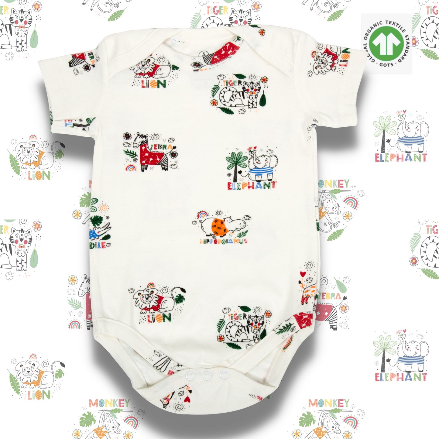 Adorable organic cotton baby onesie with animal theme