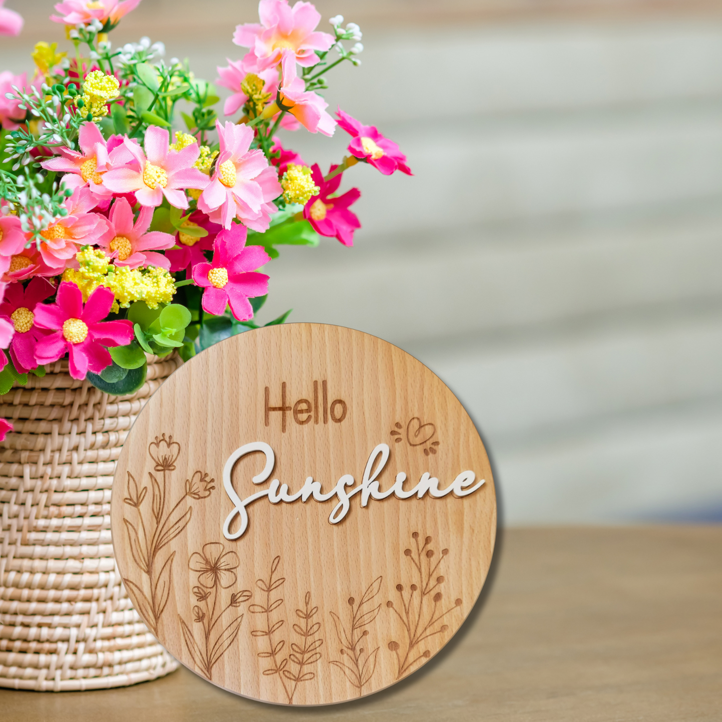 "Hello Sunshine' Wooden Plaque: Charming Decor and Baby Milestone Prop