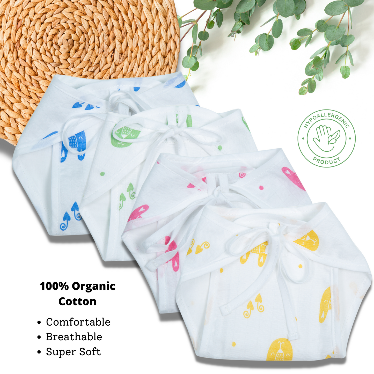 Organic Cotton Reusable Cloth Nappies  (Pack of 4)