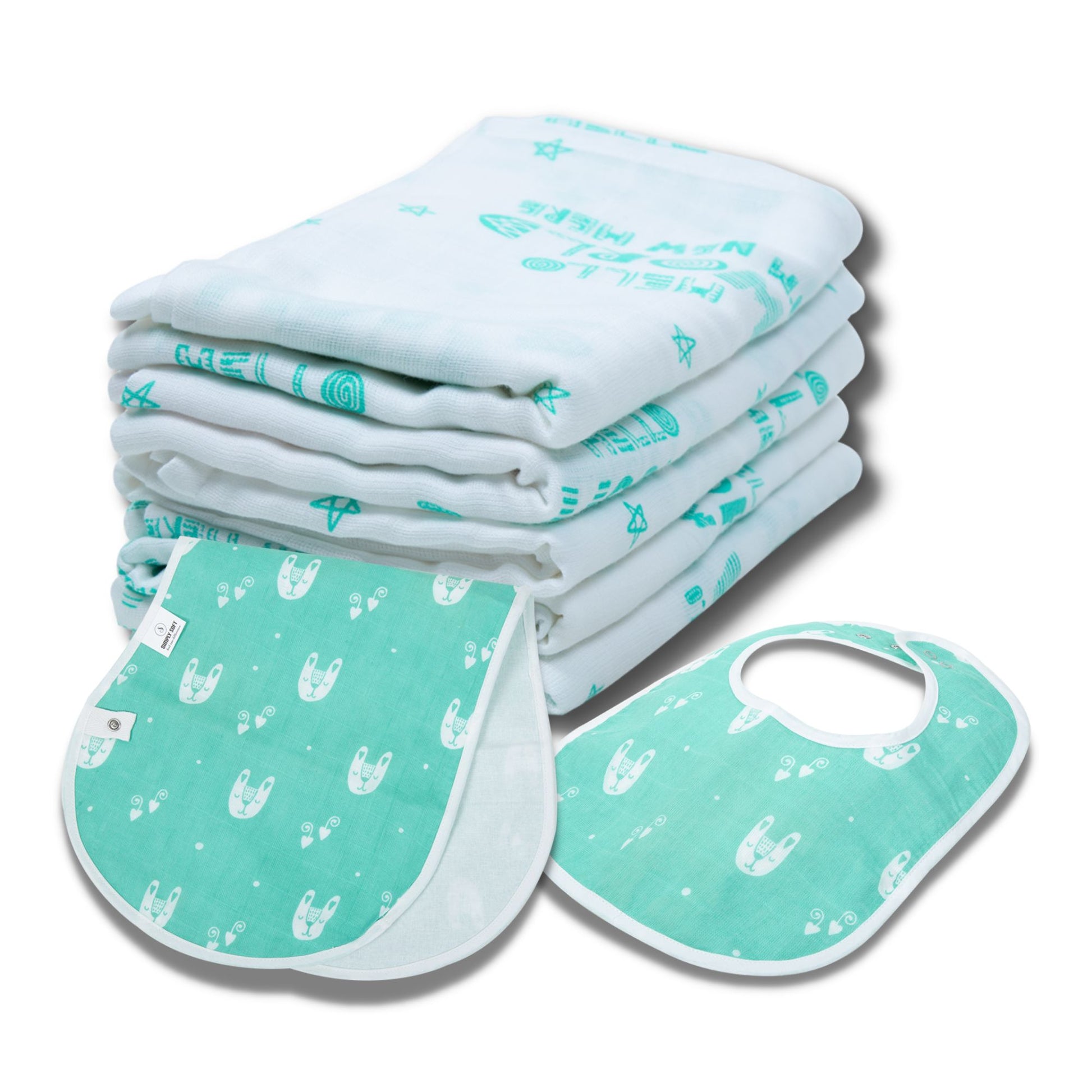 Bundle of Baby Comfort: 3 Must-Have Essentials - Swaddle, Burp Cloth, and a Bib